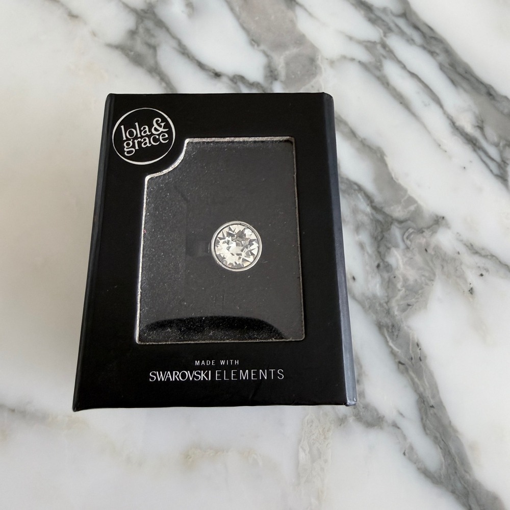 Lola and Grace Swarovski Crystal Bezel Set Cocktail Ring Silver Tone Size M 55